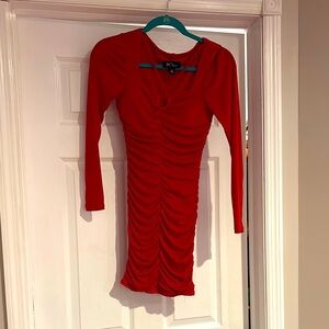 BCX Red Ruched Long Sleeve Bodycon Dress